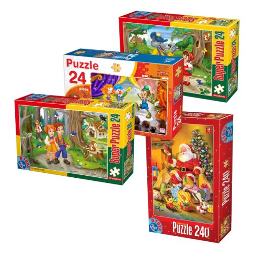 Copilul meu iubeste ❤️ basmele & mos craciun = set de 4 puzzles educative & frumoase pentru copii