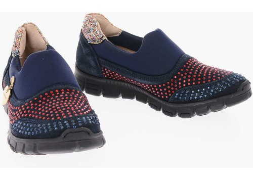 Monnalisa neoprene slip on sneakers with rhinestones blue