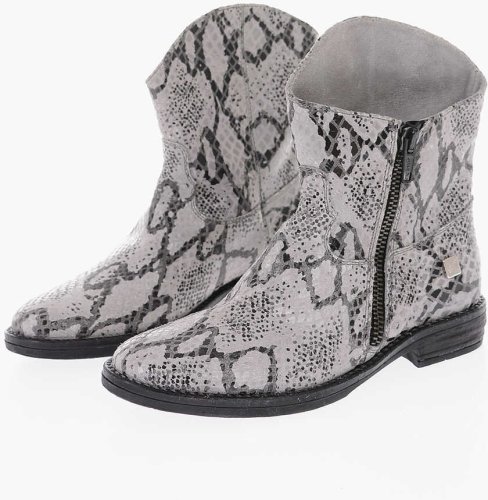 Monnalisa python effect leather western booties with side zip gray