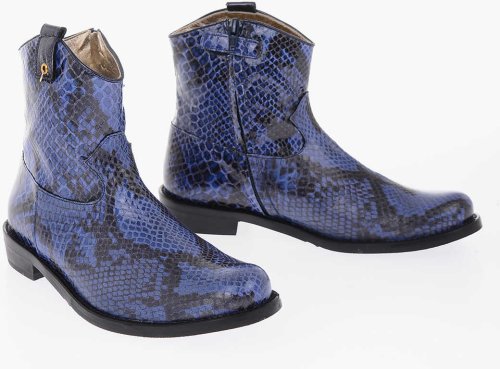 Monnalisa python print western boots with side zip blue