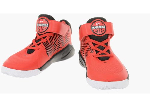 Nike Kids leather and fabric team hustle d 9 (ps) high-top sneakers wi red