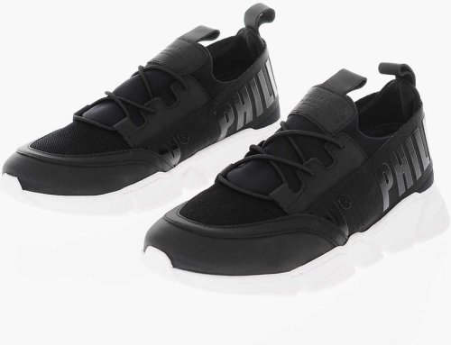 Philipp Plein leather and fabric slip on sneakers black