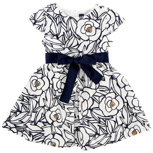 Rochie eleganta copii Chicco, alb cu trandafiri bleumarin