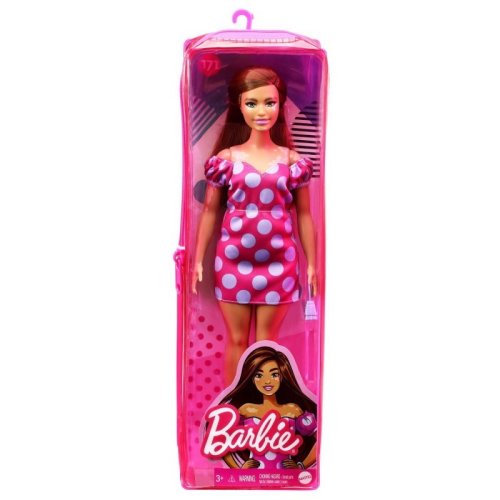 Papusa - barbie fashionistas - satena cu rochie roz cu buline | mattel