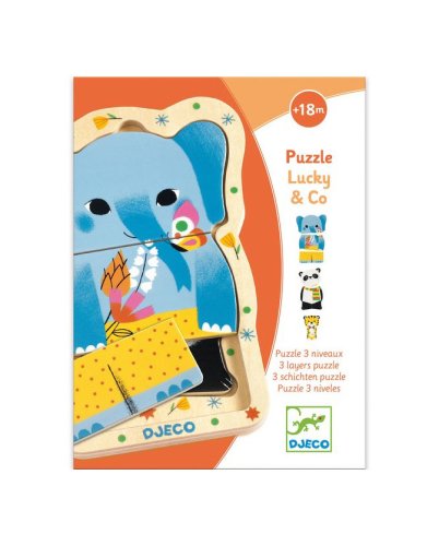 Puzzle educativ - lucky & co, 3 layer wooden puzzle | djeco
