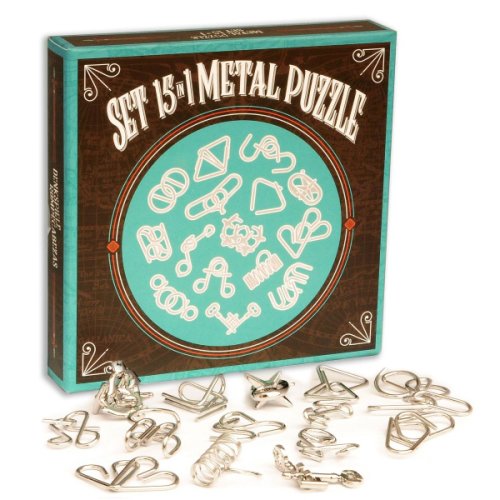 Set de 15 puzzle-uri logice din metal - cutie albastra | logica giochi