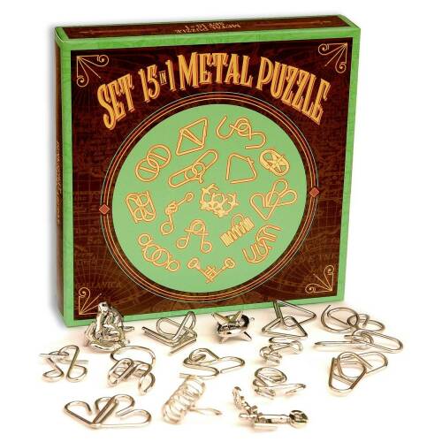 Set de 15 puzzle-uri logice din metal - cutie verde | logica giochi