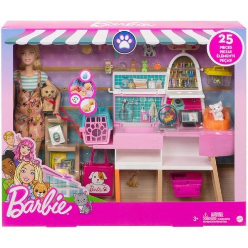 Barbie set de joaca magazin accesorii animalute - mattel