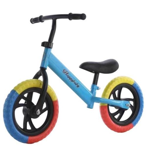 Nbw Bicicleta de echilibru fara pedale, bicicleta incepatori pentru copii intre 2 si 5 ani, albastra cu roti in 3 culori