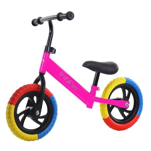Bicicleta de echilibru fara pedale, bicicleta incepatori pentru copii intre 2 si 5 ani, roz cu roti in 3 culori