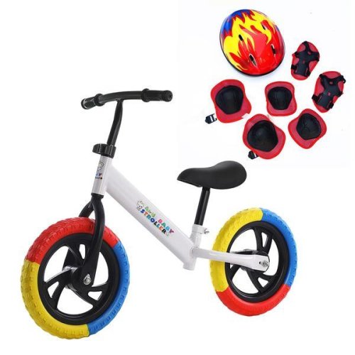 Oem Bicicleta de echilibru pentru incepatori, fara pedale, pentru copii intre 2 si 5 ani, alba, echipament protectie