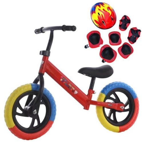 Oem Bicicleta de echilibru pentru incepatori, fara pedale, pentru copii intre 2 si 5 ani, rosie, echipament protectie