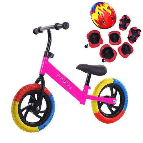 Nbw Bicicleta de echilibru pentru incepatori, fara pedale, pentru copii intre 2 si 5 ani, roz, echipament protectie
