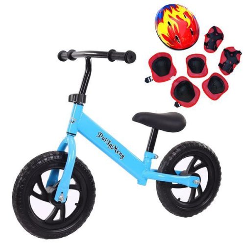 Oem Bicicleta pentru incepatori cu echipament protectie, fara pedale, pentru copii intre 2 - 5 ani, albastra