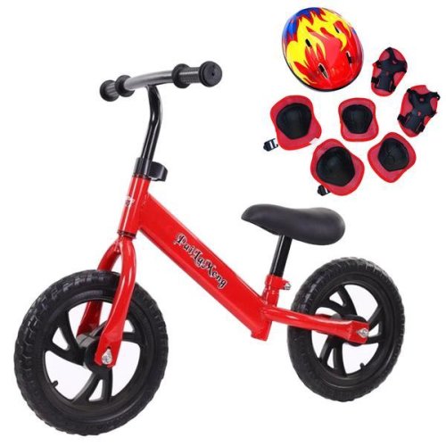 Oem Bicicleta pentru incepatori cu echipament protectie, fara pedale, pentru copii intre 2 - 5 ani, rosie