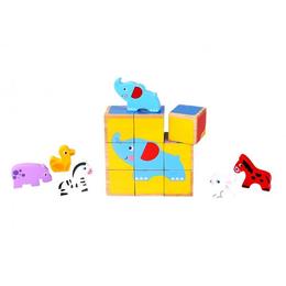 Cuburi lemn animale in miniatura, puzzle tooky toy