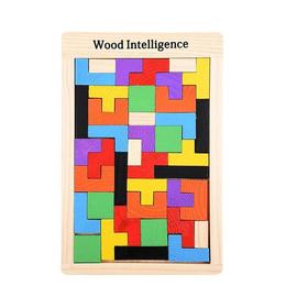 Joc montessori tetris din lemn , multicolor, puzzle cuburi de constructie