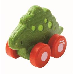 Plan Toys Masinuta de tras impins dinozaur, culoare verde - goki