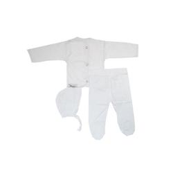 Simonique Pijama bebelusi iarna, 3 piese, 6- 9 luni, bumbac 100%, vanisat (finet), alb