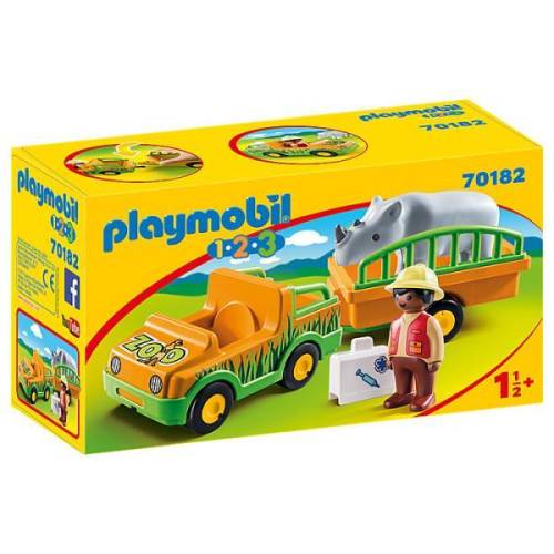 Playmobil 1.2.3 masina zoo cu rinocer