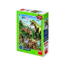 Puzzle dino toys xl - lumea dinozaurilor neon (100 piese)