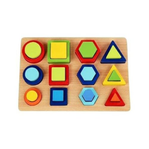 Puzzle incastru 3d 12 forme geometrice, 24 piese, lemn