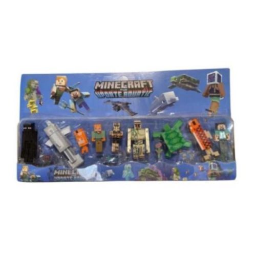 Shop Like A Pro Set 9 figurine tip minecraft, accesorii incluse, +3 ani, albastru-rosu, 56 cm