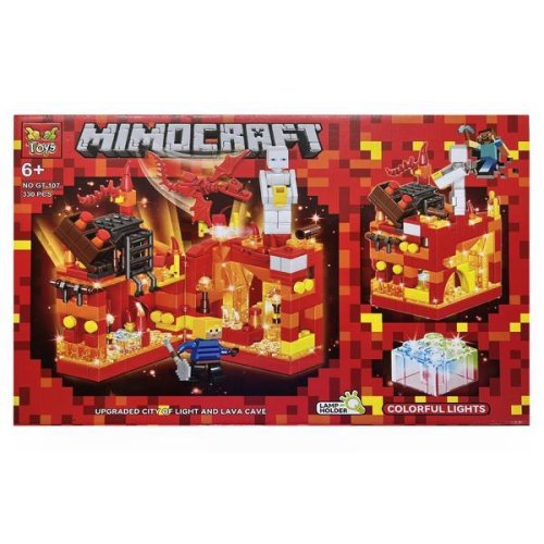 Oem Set de constructie city of light minecraft cu lampa led 330 piese tip lego rosu