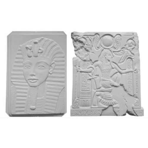 Set figurine, galindo, de pictat si colorat, masca egipteana si fragment, ipsos, + 4 ani, 2 buc