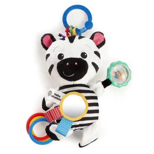 Baby einstein - jucarie senzoriala zen the zebra pentru copii, cu texturi, culori si sunete diverse, alb/negru