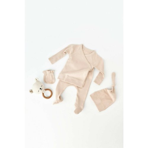 Babycosy - set 4 piese: bluza, pantaloni, caciulita si manusi din bumbac organic si modal - blush, baby cosy (marime: 3-6 luni)