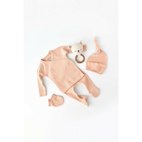 Babycosy - set 4 piese: bluza, pantaloni, caciulita si manusi din bumbac organic si modal - piersica, baby cosy (marime: 3-6 luni)