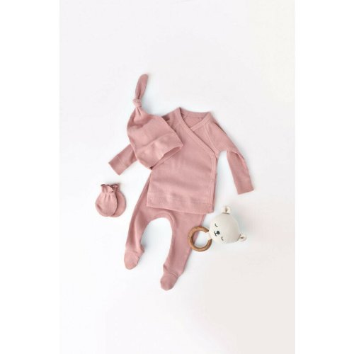 Babycosy - set 4 piese: bluza, pantaloni, caciulita si manusi din bumbac organic si modal - rose, baby cosy (marime: 3-6 luni)