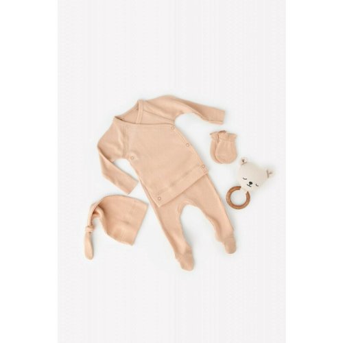 Babycosy - set 4 piese: bluza, pantaloni, caciulita si manusi din bumbac organic si modal - somon, baby cosy (marime: 3-6 luni)