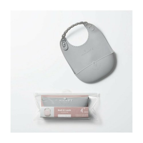 Baveta bebelusi miniware roll & lock, 100% din silicon alimentar, grey