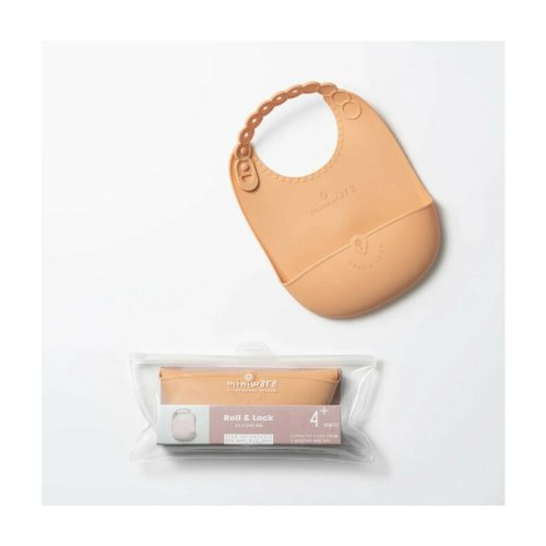 Baveta bebelusi miniware roll & lock, 100% din silicon alimentar, toffee