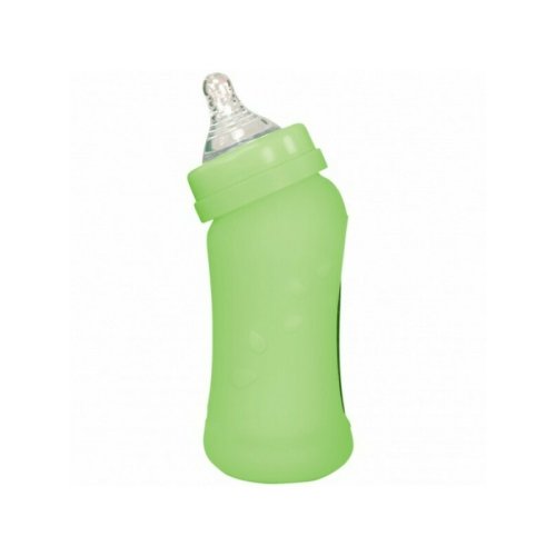 Biberon inclinat din sticla cu protectie de silicon 210 ml - green sprouts iplay - green