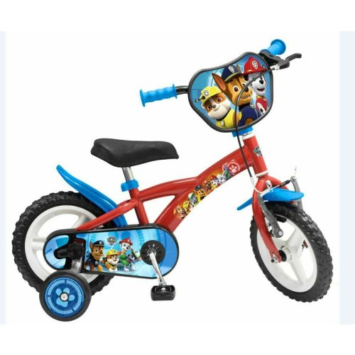 Bicicleta pentru copii, 12 inch, cu roti ajutatoare, conform cu standardul european de securitate en71, toimsa, paw patrol, rosu/ albastru