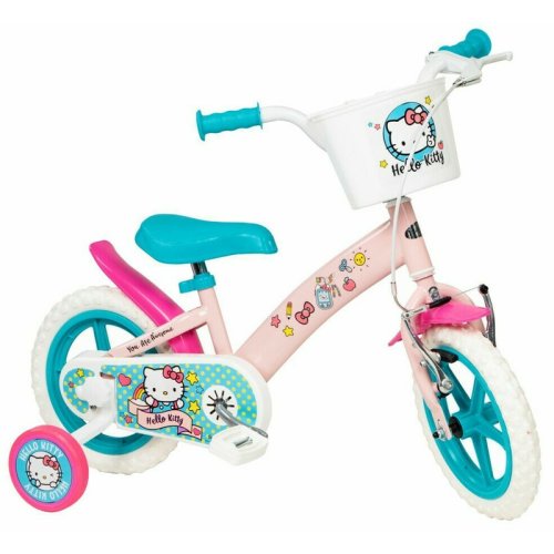 Bicicleta pentru copii, 12 inch, cu roti ajutatoare si cosulet frontal, conform cu standardul european de securitate en71, toimsa, hello kitty, multicolor