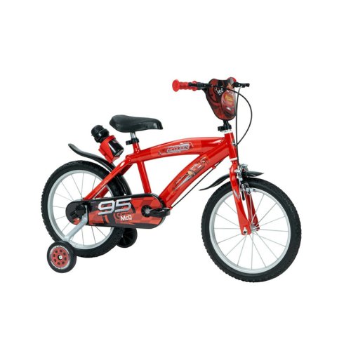 Bicicleta pentru copii, 16 inch, cu roti ajutatoare si suport pentru sticla de apa, huffy, cars, rosu