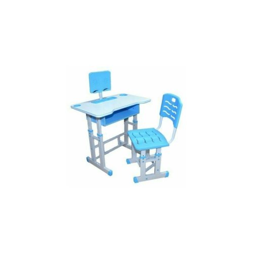 Birou cu scaunel pentru copii, reglabile, albastru, baieti, din lemn, metal si pvc, pentru scoala, cu suport pentru tableta