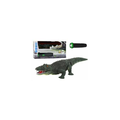 Leantoys Crocodil rc interactiv de jucarie, cu telecomanda pentru copii in forma de lanterna, 12436