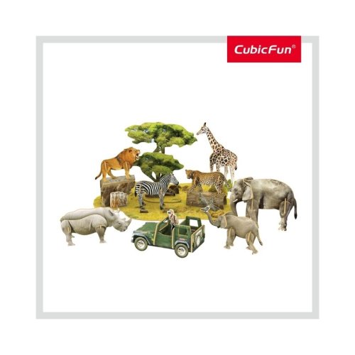 Cubicfun - puzzle 3d animale salbatice cu brosura puzzle copii, piese 69