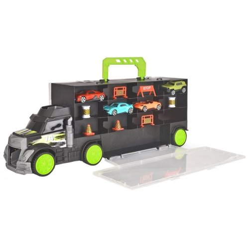 Dickie toys - camion carry and store transporter cu accesorii, cu 4 masinute
