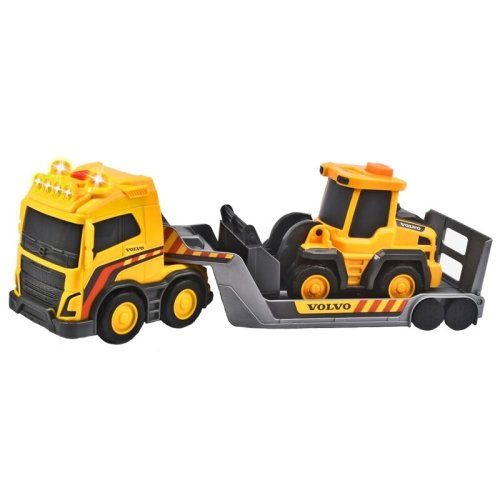 Dickie toys - set vehicule camion volvo truck team, cu remorca, cu buldozer