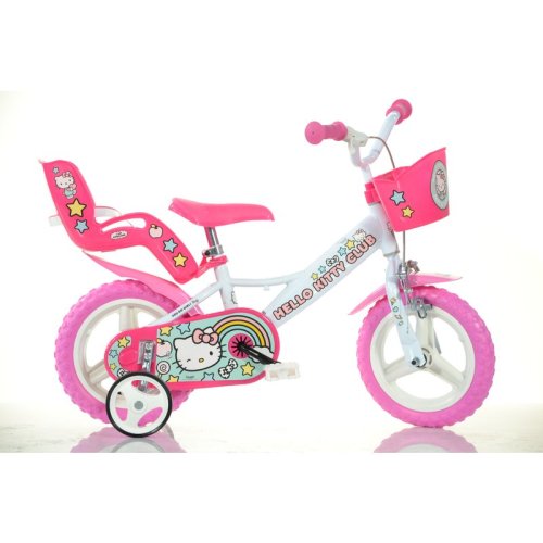 Dino bikes - bicicleta cu pedale 12 , hello kitty, 12 , cu roti ajutatoare, roz