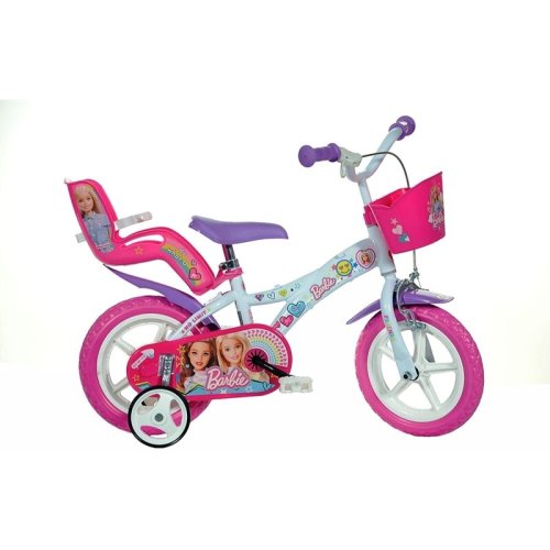 Dino bikes - bicicleta cu pedale , barbie, 12 , cu roti ajutatoare, multicolor