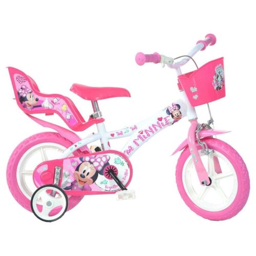 Dino bikes - bicicleta cu pedale , minnie mouse, 12 , cu roti ajutatoare, roz