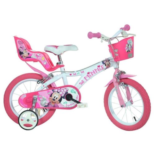 Dino bikes - bicicleta cu pedale , minnie mouse, 14 , cu roti ajutatoare, roz