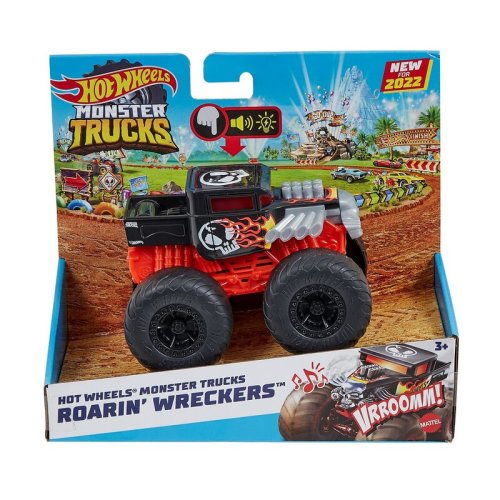Mattel Hot wheels monster truck roarin wreckers bone shaker cu functii si sunete scara 1:43